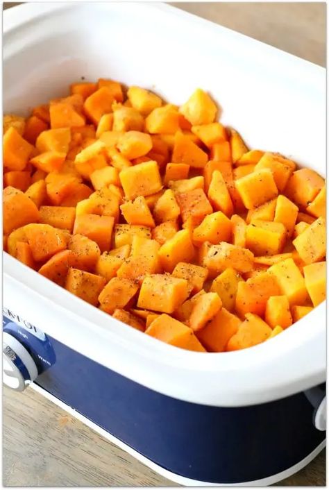 Slow Cooker Butternut Squash: a simple side dish recipe for butternut squash in the slow cooker that can be prepped in minutes. Slow Cooker Squash, Crockpot Butternut Squash, Recipe For Butternut Squash, Slow Cooker Butternut Squash, Best Butternut Squash Recipe, Recipes Butternut Squash, Slow Cook Recipes, Butternut Recipes, Healthy Side Dish Recipes