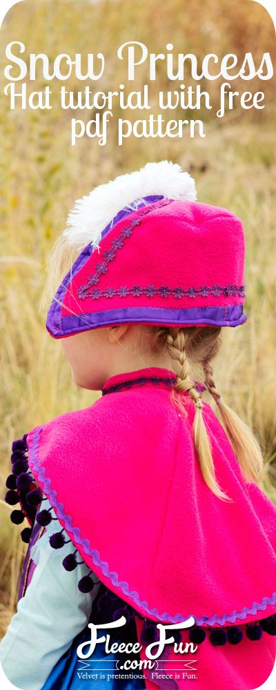 New Free Pattern: Princess Anna Hat by www.fleecefun.com Princess Cone Hat Diy, Princess Capes Diy How To Make, Princess Aprons Diy Free Pattern, Princesa Anna Frozen, Elsa Cape Pattern Diy, Anna Hat, Elsa Frozen 2 Dress Sewing Pattern, Cape Tutorial, Princess Hat