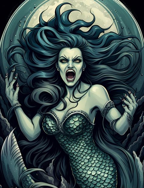 Evil Siren, Evil Mermaid, Fairy People, Evil Mermaids, Mermaid Tattoo Designs, Inktober 2023, Mermaid Artwork, Siren Mermaid, Mermaid Tattoo