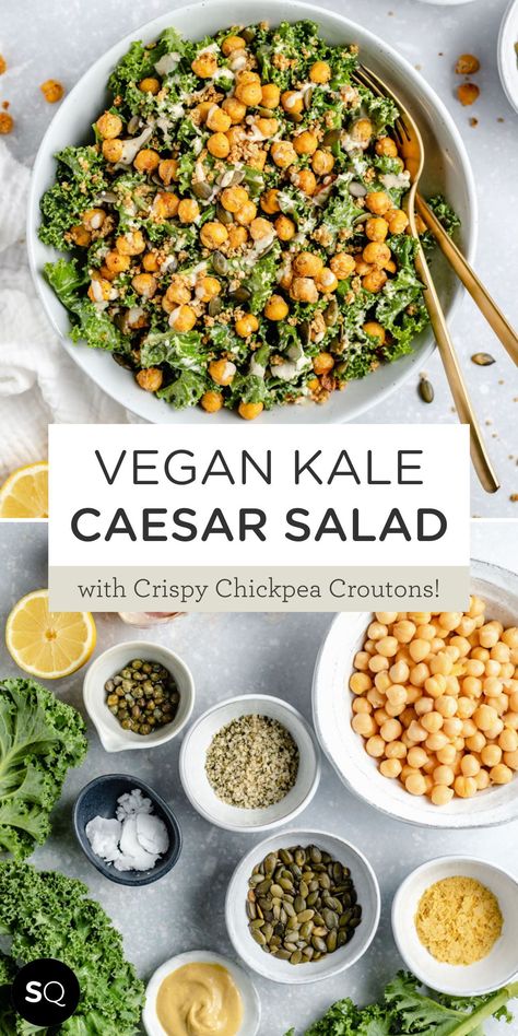 Vegan Caesar Salad Dressing, Meal Prep Salad, Vegan Caesar Salad, Kale Caesar, Garlic Dressing, Vegan Caesar, Kale Caesar Salad, Vegan Ideas, Kale Salad Recipes