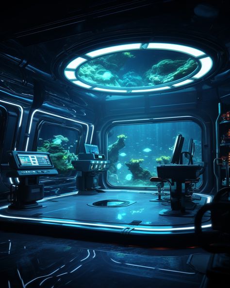 Underwater laboratory Sci Fi Lab Concept Art, Underwater Bunker, Underwater Sci Fi, Underwater Laboratory, Sci Fi Laboratory Concept Art, Laboratory Art, Futuristic Lab, Sci Fi Laboratory, Underwater Aquarium