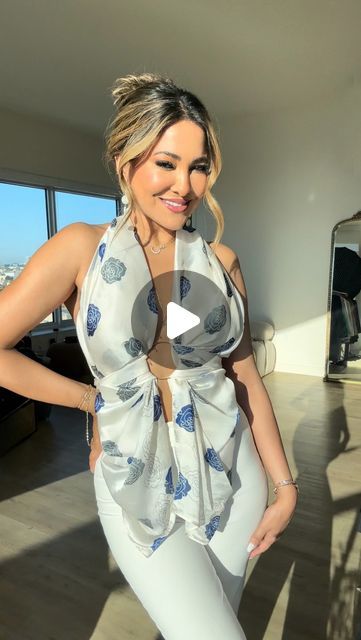 Lina Noory on Instagram: "Fashion Hack: Turn Your Scarf Into A Top Pt. II✨ #grwm   Rate this #fashionhack from 1-10!  Inspo by @claudyamoreira 🦋  Absolutely love this hack for a stylish scarf top look for a Summer or vacation look!  You can style it like a halter top the first way, or more modestly with longer sleeves the second way.  All you need is a 70”x 35” inch scarf, and a bracelet✨  TAG someone who would love this, & comment down below if you want to see more #style hacks!  Don’t forget to save this video to refer back to when you’re ready to get dressed up xo • #ootd #styletips #outfitideas #fashionhacks #grwm #todaysoutfit #todayslook #womensfashion   Todays affirmation: “I give myself permission to trust myself, my guidance, and my intuition” 💫" How To Wear A Scarf As A Top, Scarf Into Top, How To Style A Scarf, Scarf Into A Top, Lina Noory, Summer Scarf Style, Scarf Hacks, Top With Scarf, Trust Myself