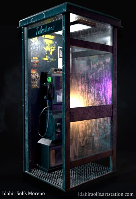 Cyberpunk Props, Abandoned Street, City Diorama, Isometric Perspective, Public Telephone, Public Phone, Isle Of The Lost, Telephone Box, 3d Png