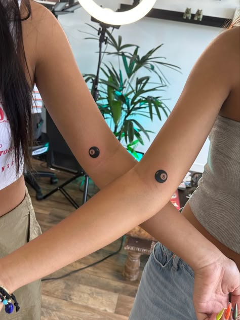 Eightball Tattoo, Mode Zendaya, Maching Tattoos, Lucky Tattoo, Matching Tats, Small Girly Tattoos, Cherry Tattoos, Bestie Tattoo, Eight Ball