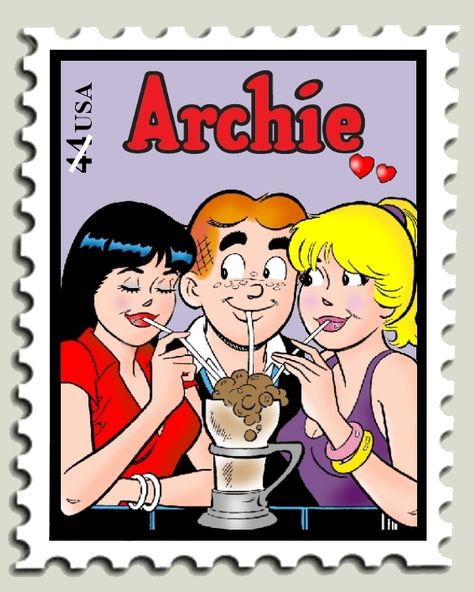 Archie hits postage stamps in July | ComicMix Archie Comics Veronica, Archie Comics Characters, Archie Comic Books, Valentine Stamps, Archie And Betty, Usa Stamps, Betty And Veronica, Vintage Postage Stamps, Vintage Postage