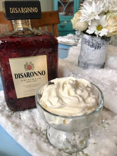 Amaretto Whipped Cream Recipe | The Rose Table, Frozen recipes, adult Frozen dinner party Alcoholic Whipped Cream, Amaretto Whipped Cream, Homemade Amaretto, Almond Liquor, Almond Whipped Cream, Amaretto Recipe, Frozen Recipes, Boozy Cupcakes, Flavored Whipped Cream