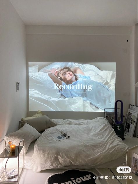 Projector In Bedroom, Smart Projector, Mens Bedroom Decor, White Room Decor, Future Apartment Decor, Redecorate Bedroom, Cozy Room Decor, Room Design Bedroom, Dream Room Inspiration