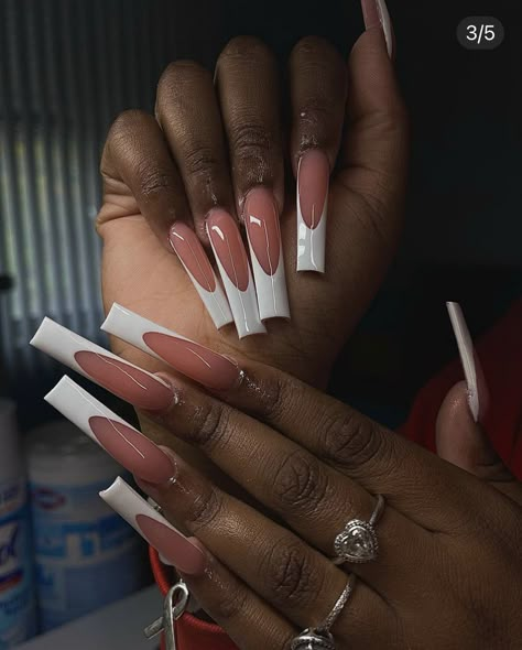 Long French Tip Nails, Beige Nails Design, Luxury Press On Nails, Black Acrylic Nails, Long Acrylic Nail Designs, French Acrylic Nails, Exotic Nails, Long Acrylic Nails Coffin, Acrylic Nails Coffin Pink