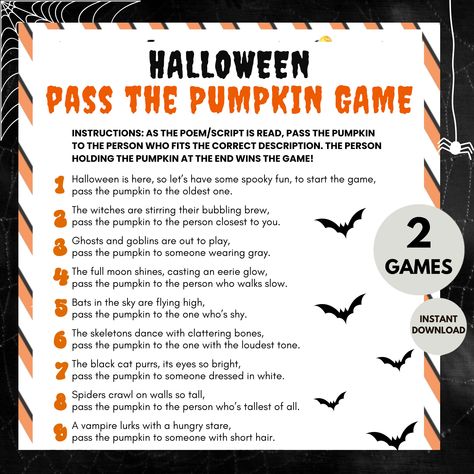 Fun Halloween Activities For Teens, Pass The Pumpkin Game Free Printable, Pass The Pumpkin Game, Poke A Pumpkin Game Halloween, Capture The Pumpkin Game, Halloween Party Games For Teens, Pumpkin Themed Games For Kids, Halloween Activities For Teens, Halloween Pass The Gift Game