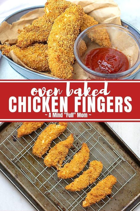 Your kids will FLIP out for these crispy oven baked chicken tenders! Heck, even the adults love them! These Homemade Chicken Fingers are made with a panko crust and are baked using a few tricks to get healthy homemade chicken fingers that taste just as delicious as store bought! #chicken #chickentenders Chicken Tenders Dinner, Homemade Chicken Fingers, Homemade Chicken Strips, Chicken Fingers Baked, Oven Baked Chicken Tenders, Homemade Chicken Tenders, Crispy Oven Baked Chicken, Breaded Chicken Tenders, Baked Chicken Tenders