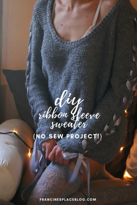 Sweater Sleeves Upcycle, Ribbon Sweater Diy, Sweater Refashion Diy, Winter Cozy Outfits, Diy Sweater Refashion, Old Sweater Diy, Sweater Upcycle, Coquette Clothes, Diy Fashion Projects