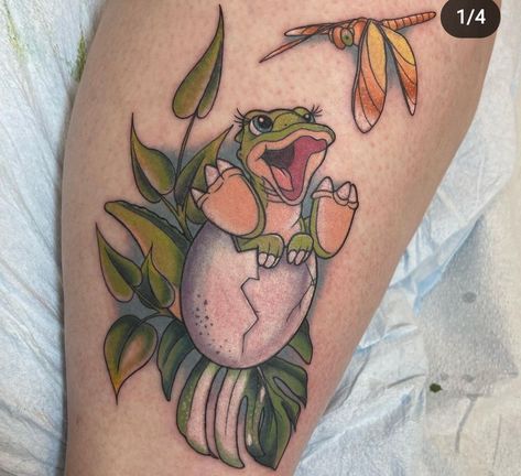 Ducky Land Before Time Tattoo, Fern Gully Tattoo, Ferngully Tattoo, Land Before Time Tattoo, Tarzan Tattoo, Brother Sister Tattoo, Bear Tattoo Designs, Green Tattoos, Healthy Bodies