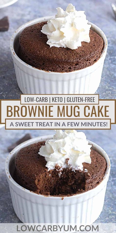 Keto Mug Cake Microwave, Chocolate Brownie Mug Cake, Keto Mug Brownie, Dessert Micro Onde, Brownie In A Mug Recipe, Brownie Mug Cake, Low Carb Brownie, Brownie Mug, Low Carb Mug Cakes