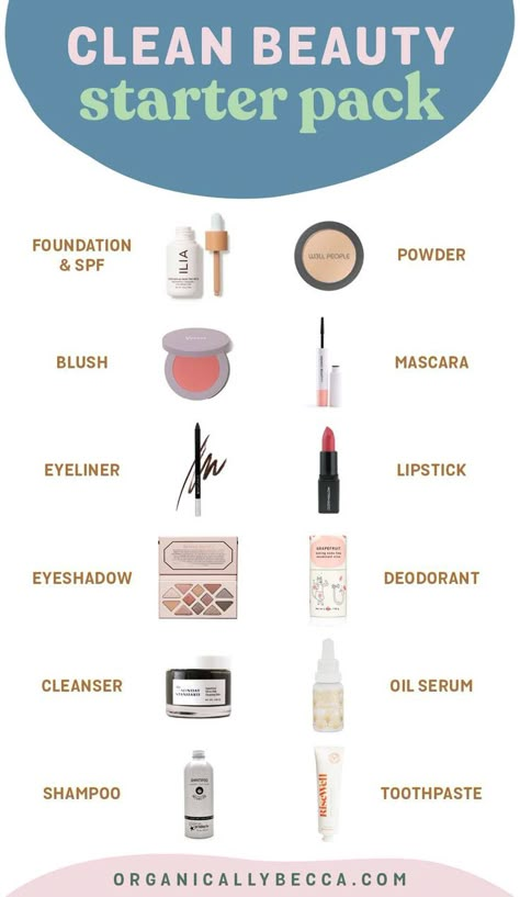 Clean beauty starter pack essential items Clean Non Toxic Makeup, Best Clean Beauty Products, Non Toxic Skincare Products, Acne Free Makeup, Non Toxic Toothpaste, Nontoxic Makeup Brands, Best Clean Makeup, Clean Makeup Brands, Non Toxic Beauty Products