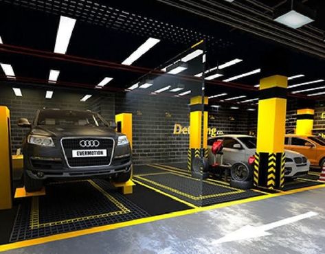 Car Detail Shop, Car Showroom Interior, Car Showroom Design, Interior Design Branding, Garage Design Interior, Car Wash Business, Car Workshop, Luxury Garage, Showroom Interior Design