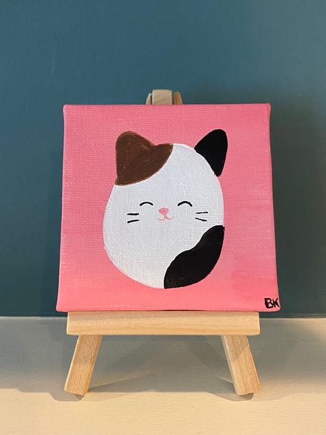 3x3 Squishmallow paintings on canvas that are perfect for Squishmallow fans! They would look so cute sitting in a child's room. Easy Squishmallow Drawing, Canvas Paint Ideas Easy, Princess Painting Ideas, Cute Paintings On Canvas Easy, Squishmallow Painting, Easy Canvas Painting For Beginners, Paintings For Kids, Art Mini Toile, Cute Easy Paintings