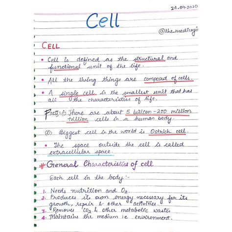 Cell Notes Anatomy, Cell The Unit Of Life Notes, Biotechnology Notes, Cell Notes, Study Science, Medical Notes, Biology Facts, Cell Structure, Teaching Biology