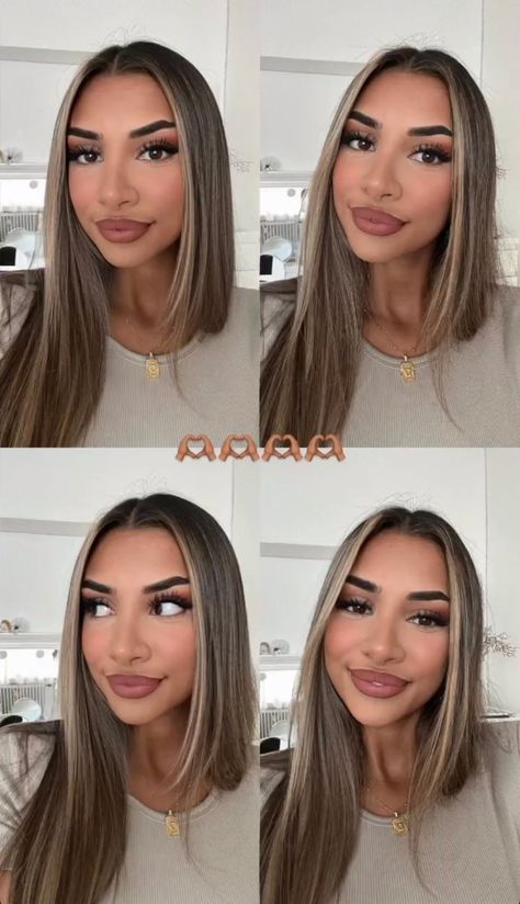 Hair Color Ideas For White Skin, Hair Colors For Hispanics, Ash Honey Balayage, Ariana Grande Balayage, Cool Tone Money Piece On Dark Hair, Hair Dye Ideas For Hispanics, Money Pieces On Dark Hair Straight, Front Piece Dyed Hair, Kourtney Kardashian Hair Color