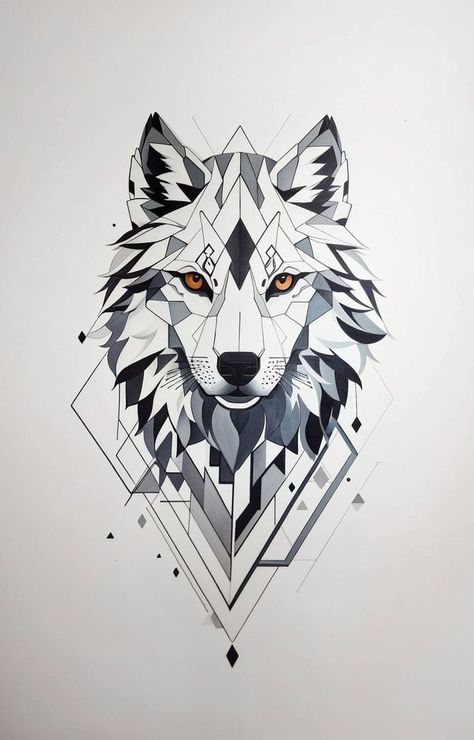 Wolf Abstract Tattoo, Wolf Silhouette Tattoo Design, Geometric Wolf Drawing, Minimalist Geometric Tattoo, Arm Cover Up Tattoos, Wolf Emblem, Husky Tattoo, Animal Stencil Art, Deer Tattoo Designs