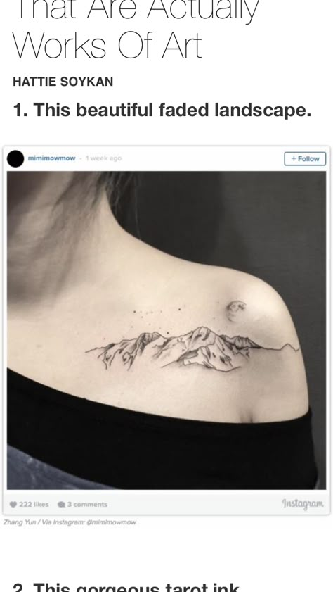 Mountain tattoo                                                                                                                                                                                 More Moutain Tattoos, Natur Tattoo Arm, Berg Tattoo, Mountain Tattoo Design, Bone Tattoos, Landscape Tattoo, Geniale Tattoos, Collar Bone Tattoo, Mountain Tattoo