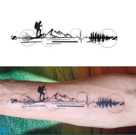 Walking Tattoo, Tattoo Berge, Hirsch Tattoo Frau, Small Music Tattoos, Groot Tattoo, Journey Tattoo, Outdoor Tattoo, Camping Tattoo, Circular Tattoo