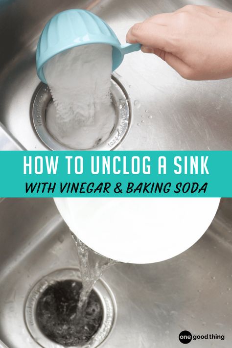 How To Unclog A Sink Using Just 2 Natural Ingredients How To Clean A Drain With Baking Soda, Cleaning A Sink Drain, How To Unclog Bathroom Sink Drain, Drain Cleaning With Baking Soda, Bathroom Sink Clogged, Clean Drain With Baking Soda And Vinegar, Diy Unclog Sink Bathroom, Diy Clogged Sink, Clogged Drain Baking Soda Vinegar