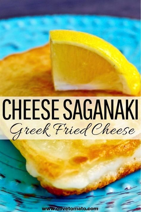 Greek cheese saganaki recipe: The authentic Greek cheese appetizer: Crunchy on the outside, melted cheese on the inside and warm. A perfect appetizer to start any meal. Ready in 5 minutes! #cheese #appetizer #greekfood #greekappetizer #3ingredient #cheeseappetizer #meze #mediterraneandiet #Mediterraneanfood Greek Fried Cheese, Saganaki Recipe, Olive Tomato, Greek Dessert, Greek Appetizers, Greek Dinners, Greek Cheese, Fried Cheese, Cheese Appetizer