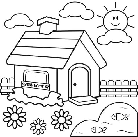 Hand drawn home outline kids coloring pa... | Premium Vector #Freepik #vector #cartoon-sketch #nature-doodle #doodle #cute-line Free Coloring Pictures, Outline Pictures, Children Sketch, Coloring Supplies, Outline Drawings, Kids Coloring, Vector Hand, Coloring Pictures, Free Coloring Pages