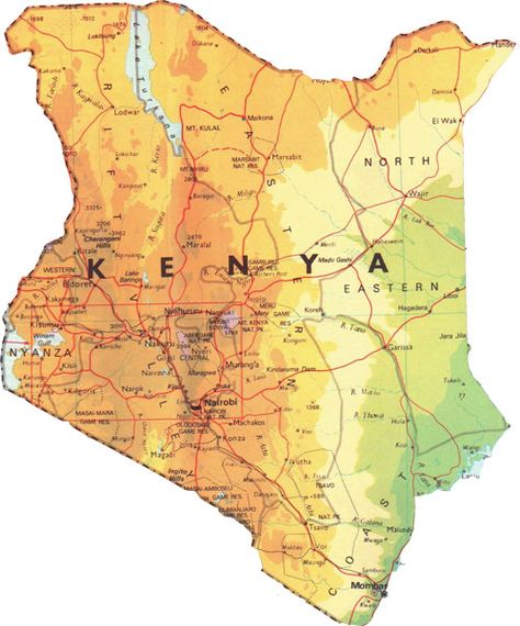 Map Of Kenya, Kenya Aesthetic, Kenya Map, Always Take The Scenic Route, My Travel Journal, Kenya Nairobi, Physical Map, Africa Tour, Cave Paintings