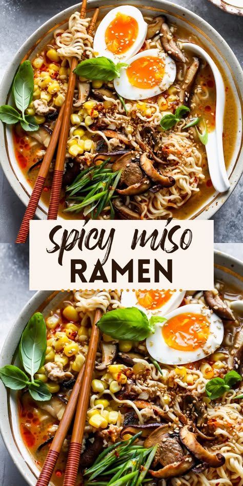 Spicy Miso Ramen Recipe, Spicy Miso Ramen, Ramen Recipes Easy, Miso Ramen, Plats Healthy, Ramen Recipe, Homemade Ramen, Ramen Bowls, Ramen Recipes