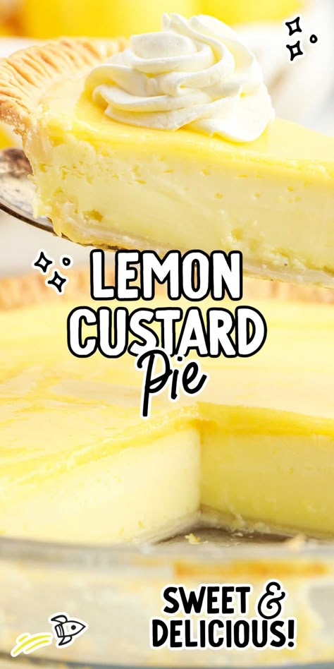 Creamy and tangy, this lemon custard pie is an old-fashioned treat that will delight all of the lemon lovers in your life. Magic Custard Pie, Lemon Custard Pie, Lemon Heaven, Custard Pies, Lemon Sweets, Lemon Pie Recipe, Custard Pie Recipe, Custard Recipe, Lemon Dessert