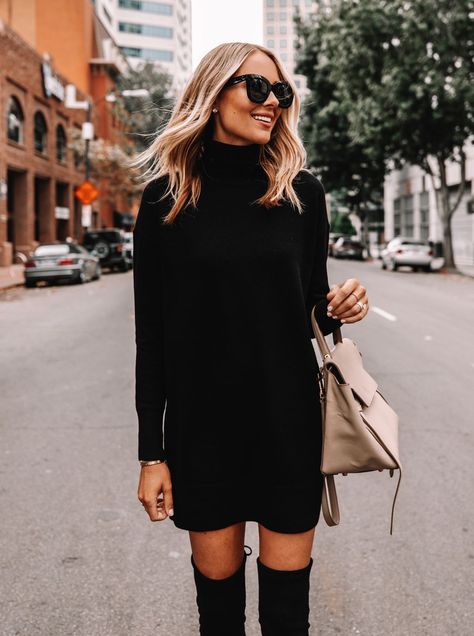 Black Sweater Dress Outfit, Frozen Fashion, Mini Dress Winter, Fall Clothing Essentials, Fall Vacation, Sweater Dress Outfit, Stil Boho, Gown Black, Business Casual Outfits For Women