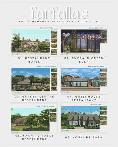 Sims 4 Lots No Cc, Sims 4 Lots, Greenhouse Restaurant, Hotel Eden, Sims 4 House Building, Paris Inspired, Sims 4 House Design, Sims Four, Sims 4 Collections