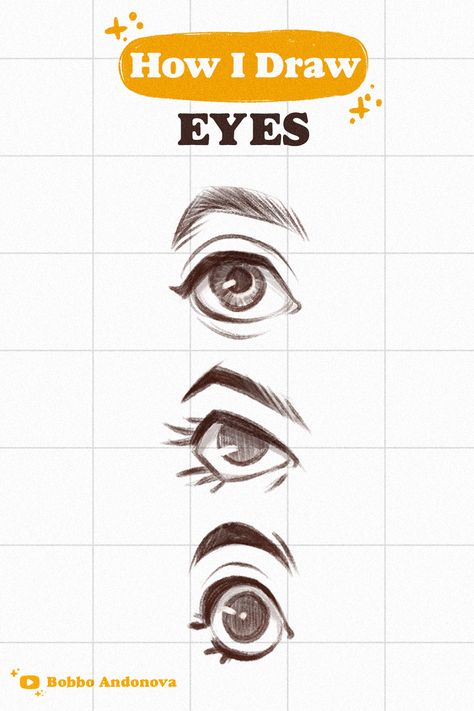 Drawing Eyes Illustration, How To Draw Character Eyes, Stylized Eyes Tutorial, Different Style Eyes Drawing, Disney Eyes Tutorial, Drawing Eyes Side View, Types Of Eyes Sketch, Disney Eyes Reference, Types Of Animation Styles