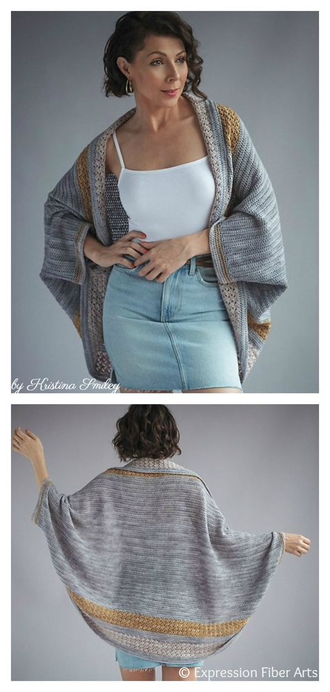 Wonder Cardigan Free Crochet Pattern #crochetpattern #cardiganpattern Cocoon Cardigan Pattern, Shawls Crochet, Crocheted Sweaters, Crocheted Tops, Crochet Cardigan Tutorial, Crocheted Clothing, Crochet Apparel, Crocheted Clothes, Crochet Cocoon