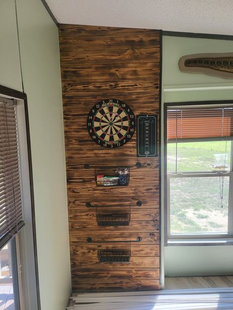 Dart Board Wood Wall, Dart Board Set Up Ideas, Dart Board In Bedroom, Dart Board Set Up, Wooden Dart Board Wall, Home Dartboard Setup, Home Darts Setup, Dart Backboard Ideas, Dart Board Wall Protector