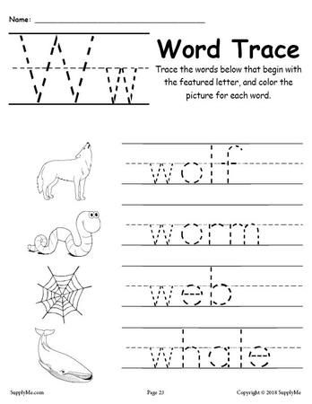 Letter W Words - FREE Alphabet Tracing Worksheet Letter W Activities, Handwriting Worksheets For Kids, Abc Worksheets, Letter Tracing Worksheets, Tracing Worksheets Preschool, Free Preschool Worksheets, Alphabet Tracing Worksheets, Kindergarten Worksheets Printable, Letter W