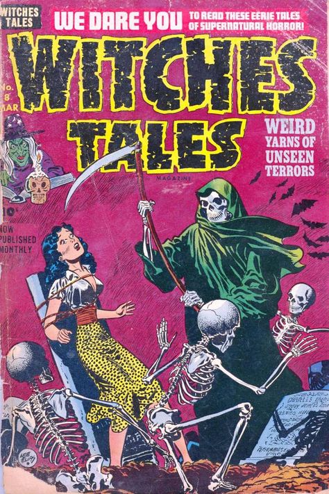 Comic Book Cover For Witches Tales #8 Scary Comics, Creepy Comics, Indie Comics, Horror Comic, Classic Comic Books, Horror Themes, Retro Horror, Old Comics, Horror Movie Posters