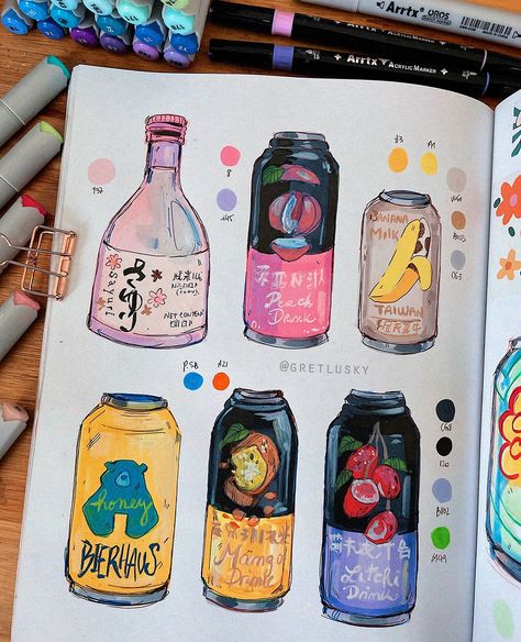 Gretel Lusky (@Gretlusky) / Twitter Drawing Ideas Food, Marker Drawing Ideas, Drawing Ideas Aesthetic, Drawing Journal, Food Illustration, Marker Drawing, Art Drawings Sketches Creative, Sketchbook Journaling, Alcohol Markers