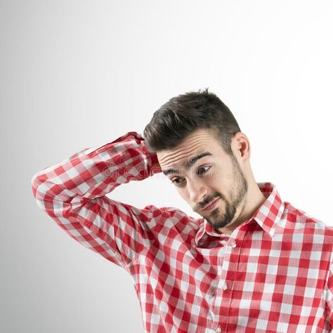 Portrait of confused young bearded man looking down. Desaturated over retro back #Sponsored , #paid, #AFFILIATE, #confused, #Desaturated, #retro, #young Signs Of Attraction, Body Language Signs, Creative Flyer Design, Bearded Man, Retro Background, Bad Feeling, Eye Contact, The Fear, Body Language