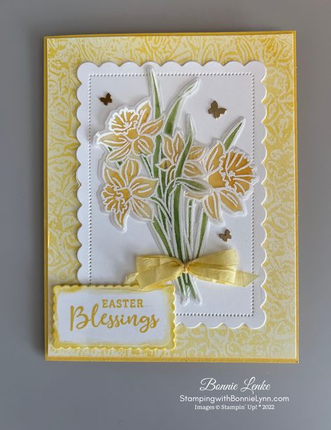 Su Easter Cards 2024, Stampin Up Daffodil Daydream Cards, Su Easter Cards, Stampin Up Easter Cards 2024, Easter Cards Stampin Up Stamps, Spring Cards Handmade, Stampin Up Daffodil Daydream, Easter Greeting Cards Handmade, Daffodil Cards