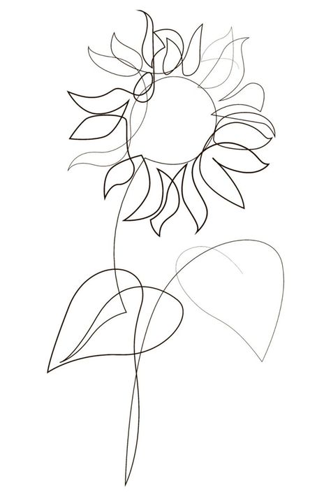 One Line Sunflower, Line Drawing Tattoos, One Line Tattoo, Sunflower Art Print, Single Line Tattoo, Sunflower Drawing, Cute Tiny Tattoos, Sunflower Tattoos, Line Art Tattoos