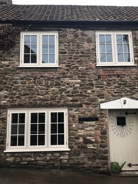 Residence 9 Installation by New Trade Windows Bristol in Clotted Cream Cream Windows Exterior, Stone Cottage Exterior, Cottage Style Windows, Cream Windows, Castle Cottage, Exterior Windows, Cottage Windows, Metal Windows, Rustic Homes