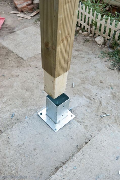 Anchoring post to concrete Post Anchors, Cozy Porch, Diy Step, Concrete Posts, Diy Step By Step, Pergola Design, Wooden Pergola, Wooden Posts, Hidden Rooms