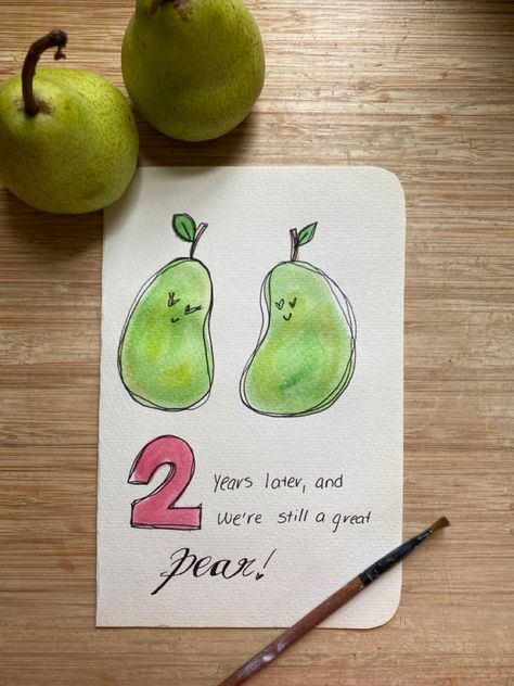 2 Year Anniversary Drawing, 2 Year Anniversary Card Ideas, First Anniversary Card Ideas, 2 Year Anniversary Cards For Boyfriend, One Year Anniversary Card Diy, Card Ideas Anniversary, 2 Year Anniversary Card, Anniversary Card Watercolor, Watercolor Anniversary Cards Diy