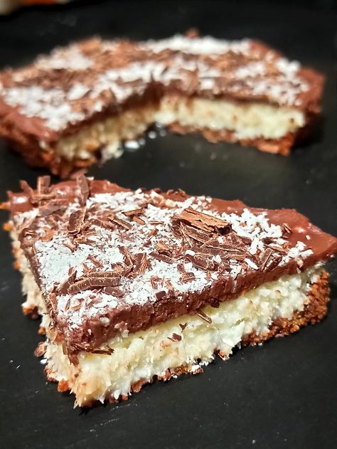 TARTELETTES FAÇON BOUNTY sans cuisson La base, c’est un biscuit chocolaté beurré sans cuisson ensuite en deuxième couche, c’est une pâte de noix de coco faite tout simplement avec de la… Biscuits, Coco, Dessert, Cake