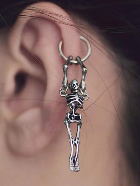 1PC Gothic Skeleton Ear Hoop Hinged clicked Helix Piercing Earring Body piercing 16G 1.2mm | SHEIN USA Gothic Ear Piercings, Helix Piercing Men, Eldritch Oc, Helix Ideas, Men Piercing, Body Jewelry Men, Men's Piercings, Gothic Skeleton, Helix Piercings