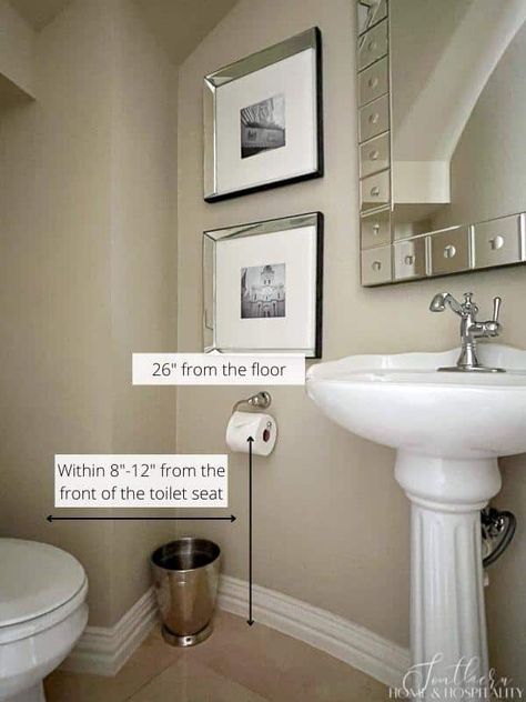 "Must-Have Measurements for the Home Guide": Where to hang towel bars, rings, hooks, vanity mirrors, showerheads, and more! Towel Bars In Bathroom, Bathroom Vanity Sconces, Bath Towel Hooks, Wall Faucet, Modern Style Bathroom, Toilet Paper Holders, Vanity Faucet, Vanity Mirrors, Paper Holders