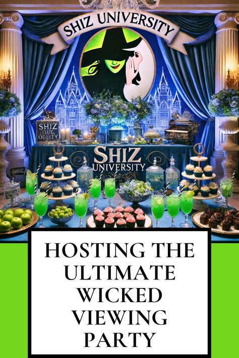 Bring the magic of Wicked to your home with a Shiz University-themed viewing party. From sophisticated decor and elegant snacks inspired by Glinda and Elphaba to unique cocktails and themed activities, this guide has everything you need to create an unforgettable experience. Whether you’re hosting fellow fans or introducing friends to Oz, transform your space into the iconic halls of Shiz University for a night that celebrates the enchanting world of Wicked. Glinda And Elphaba, Movie Night Theme, Elphaba And Glinda, Magical Decor, Wicked Musical, Unique Cocktails, Sophisticated Decor, Themed Activities, Viewing Party