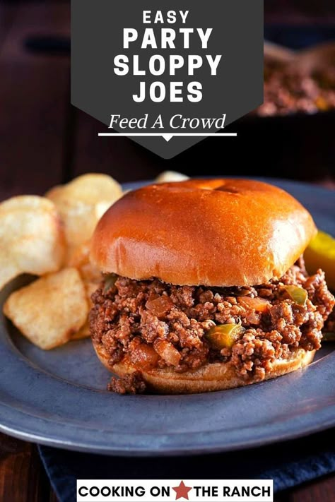 Sloppy Joes are such an easy way to feed a hungry party crowd. This recipe will feed up to 50 - 60 people. This Church Supper Sloppy Joe recipe is from our old Church cookbook. A Sloppy Joes recipe to serve a large group. This recipe from the book is titled Sloppy Joes for 60. So if you’re looking for a recipe for Sloppy Joes for a crowd for your next party, this will fit that bill. Let’s take a look. Sloppy Joes For A Crowd, Recipe For Sloppy Joes, Sloppy Joe Recipe Crock Pot, White Trash Recipe, Best Sloppy Joe Recipe, Sloppy Joe Recipe Easy, Homemade Sloppy Joe Recipe, Sloppy Joes Sandwich, Sloppy Joe Recipe